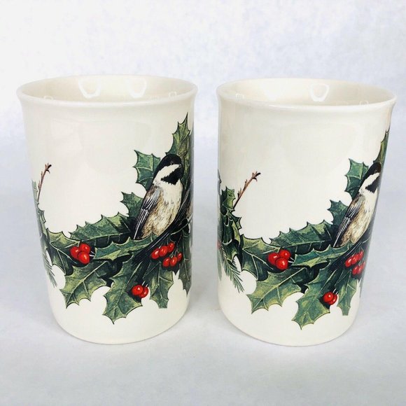 2 Otagiri Chicadee Christmas Mugs Holly Leaves - Picture 5 of 6
